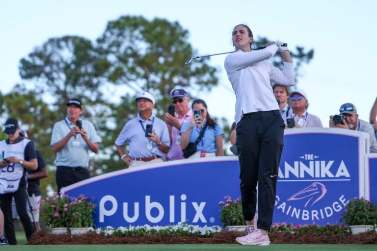 Watch: Caitlin Clark nearly hits fans after shanking tee shot in pro-am