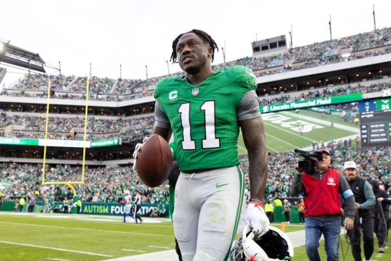 Watch Eagles’ A.J. Brown make swap with fan for QB’s first TD ball