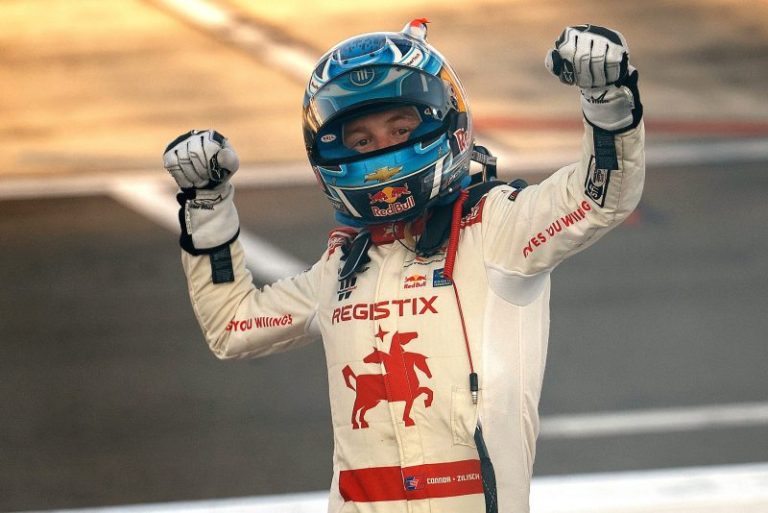 NASCAR driver falls hard celebrating win, breaks collarbone